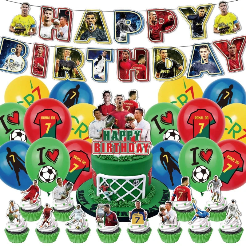 2025 Football SuperStar CR7 Fan Birthday Party Decoration Soccer Idol Balloon Paper Banner Caketopper DIY Decor