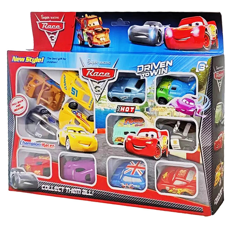Desney 12pc/set Mcqueen Jackson Hot Sale Pixar Cars Lightning Storm Mater Pvc Model Back-Force Car Toy for Kids Birthday Gifts