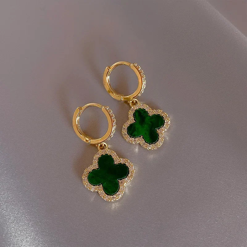 Green Four-leaf Clover Earrings Women's Gentle Fashionable Jewelry Ear Studs Autumn Winter Stylish Korean Trend