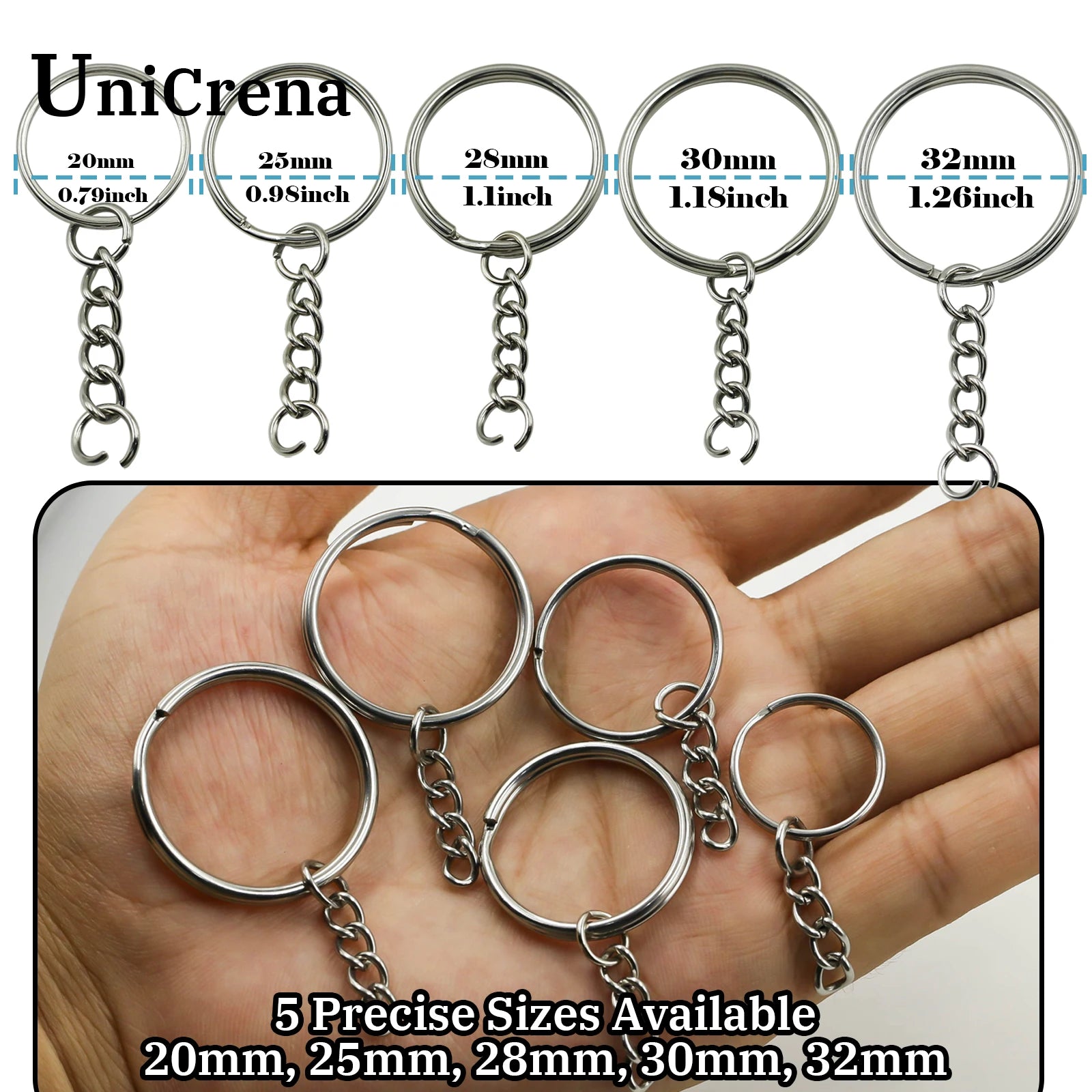 UniCrena Split Ring Stainless Steel Key Ring with Chain and Jump Rings Keychain for DIY Crafts, Jewelry Making, Dog Tags Bulk