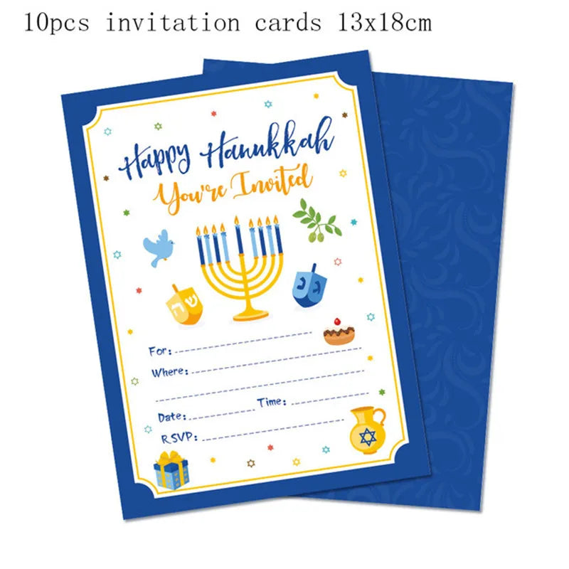 Jewish Hanukkah Balloon Banner Supplies Chanukah Disposable Tableware Cup Plate Napkins Happy Chanukah Festival Party Decoration