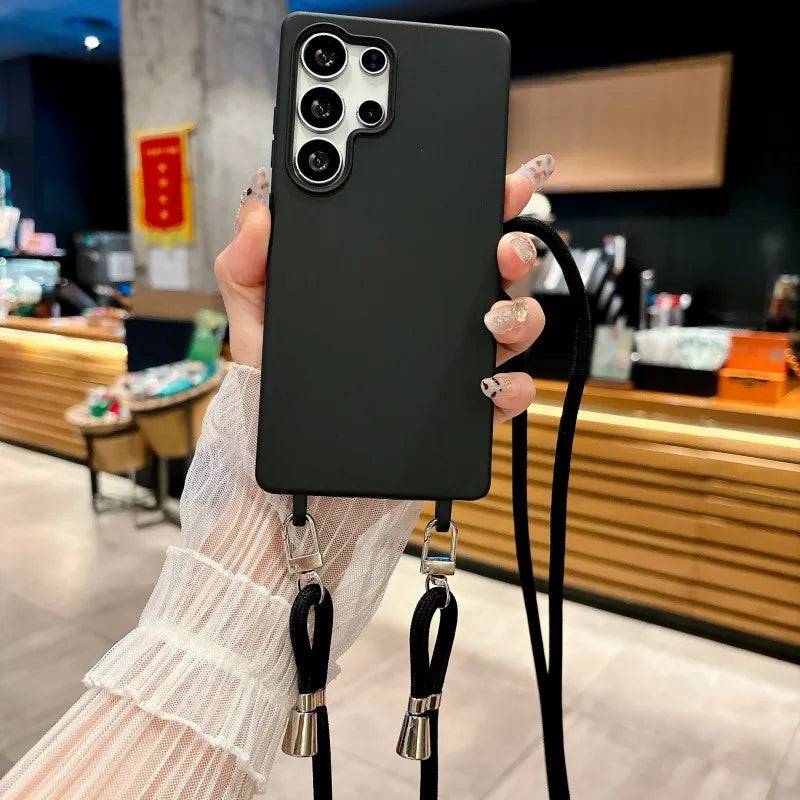 Strap Case For Samsung Galaxy S25 Ultra S21 S22 S23 Plus S24 FE S25FE A17 A56 Crossbody Lanyard Double Buckle Cord Soft Cover