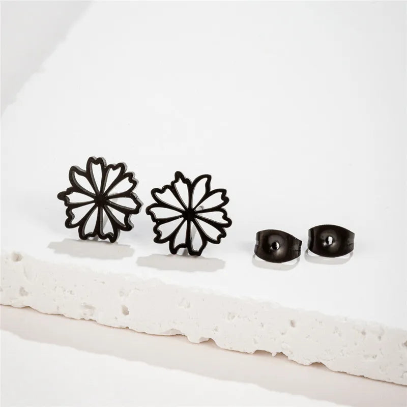 4Pairs/Lot Fashion Stainless Steel Star Moon Stud Earrings Sets for Women Small Flower Porker Dog Earings Jewelry Gift Wholesale