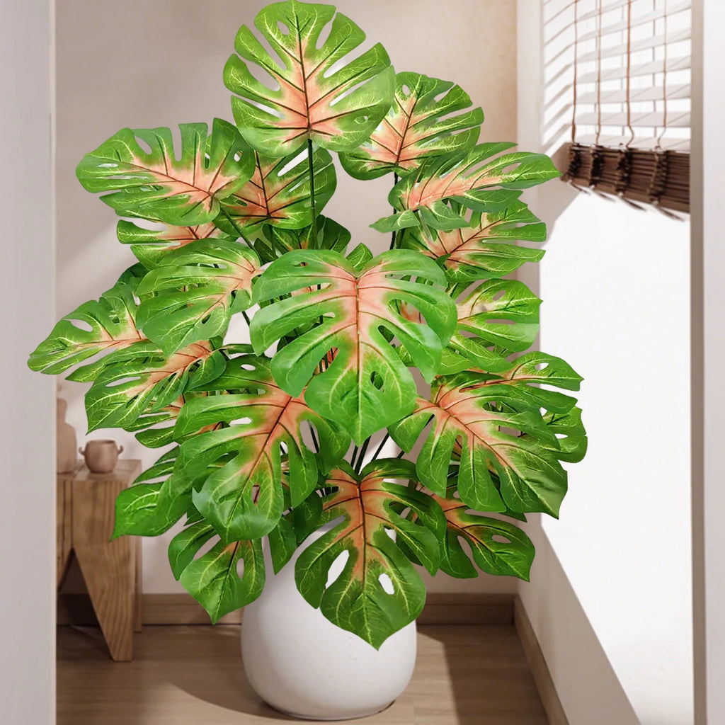 40-130cm（51.18in） Artificial Monstera Plant Fake Palm Tree Plastic Turtle Leaf Green Plant for Home Garden Room Office Decor