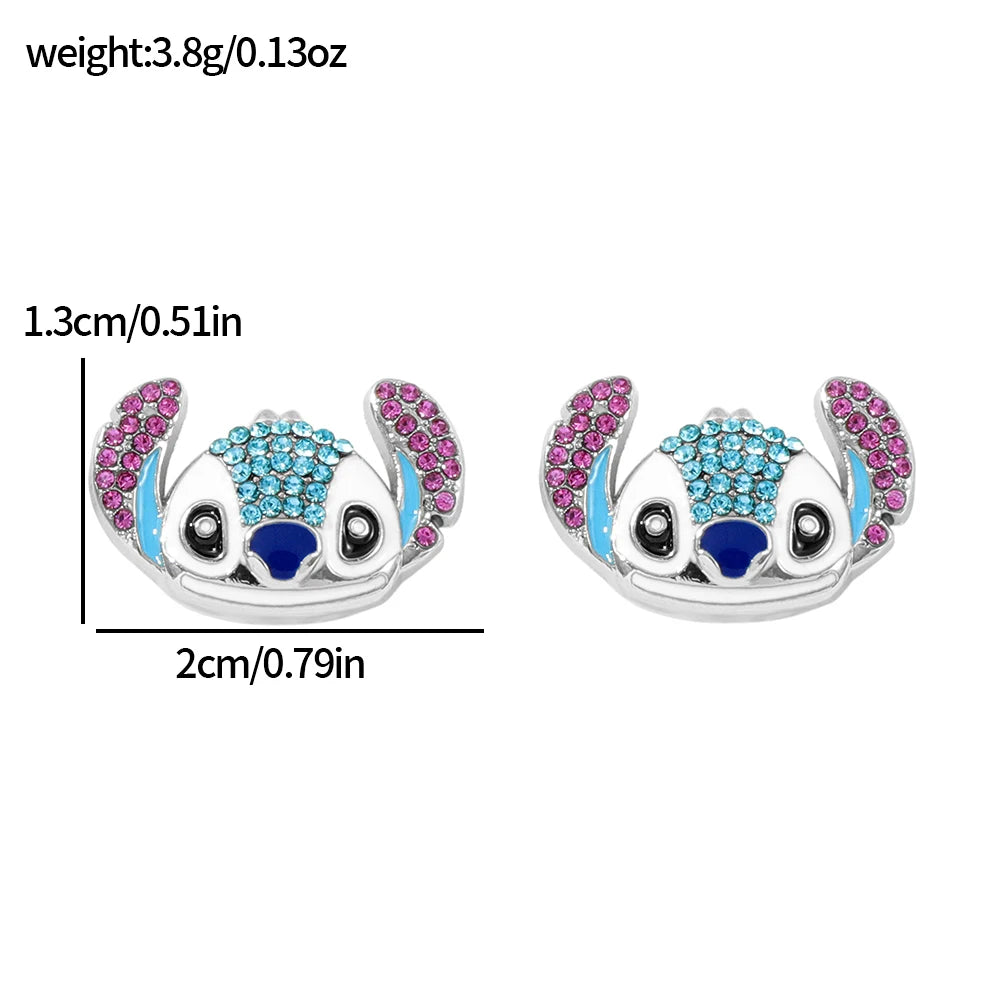 1pair Disney Lilo & Stitch Earrings Rhinestones Stitch Ear Studs for Girl Fashion Ear Accessories Gifts