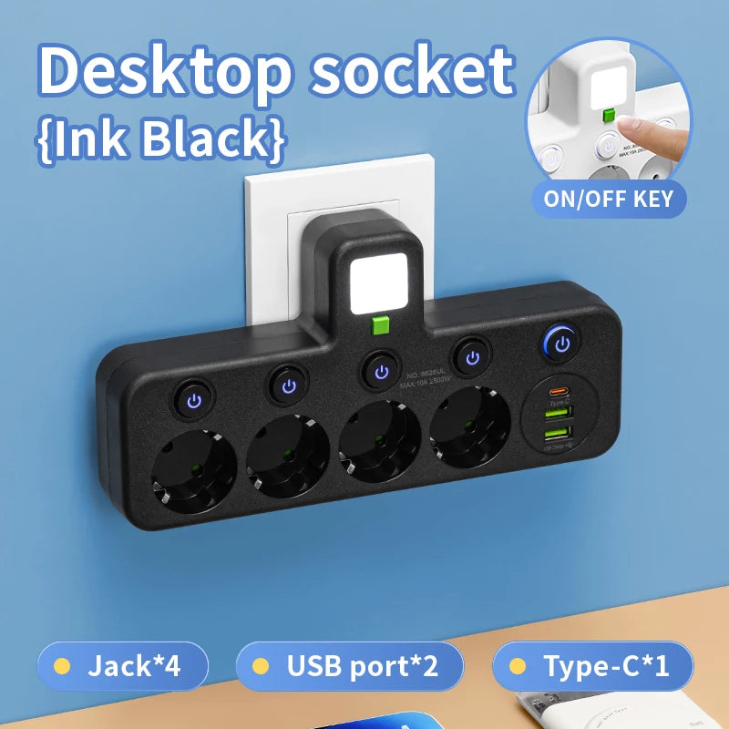 EU Plug Outlet 5 Sockets   Electrical Socket No Extension Cord With or without it  USB  Type-C Ports Two specifications