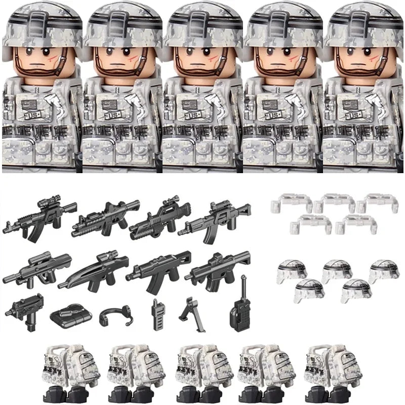 Military Army Figures Building Blocks SWAT Ghost Commando Special Forces Soldier Weapons Gun Hat Shield Belt AK Mini Bricks Toy