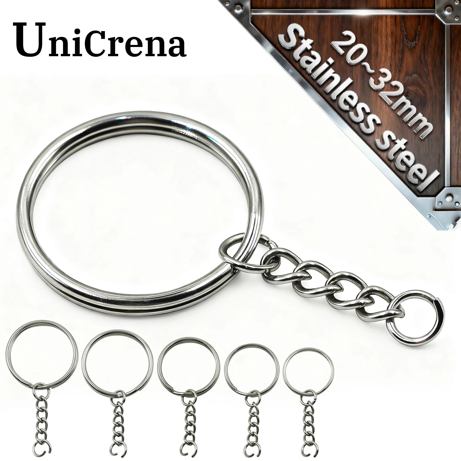 UniCrena Split Ring Stainless Steel Key Ring with Chain and Jump Rings Keychain for DIY Crafts, Jewelry Making, Dog Tags Bulk