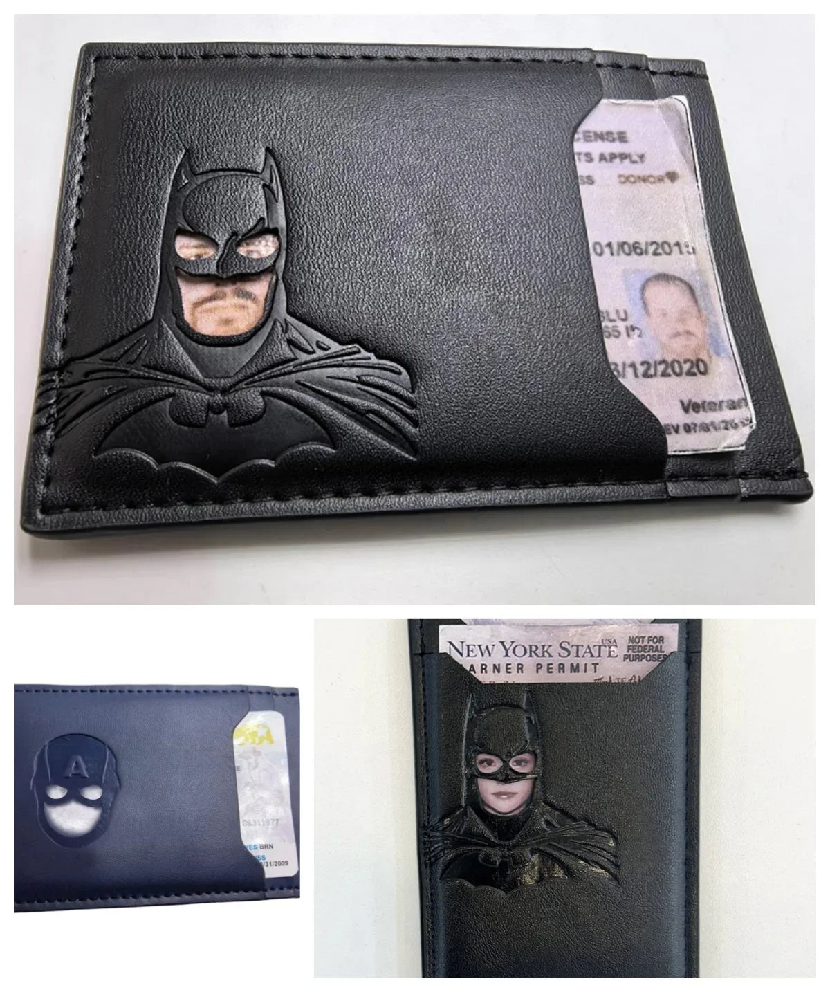 Leather Bat Wallet Personalized Superhero Mask Card Holder Bat ID Heroic Wallet Gift