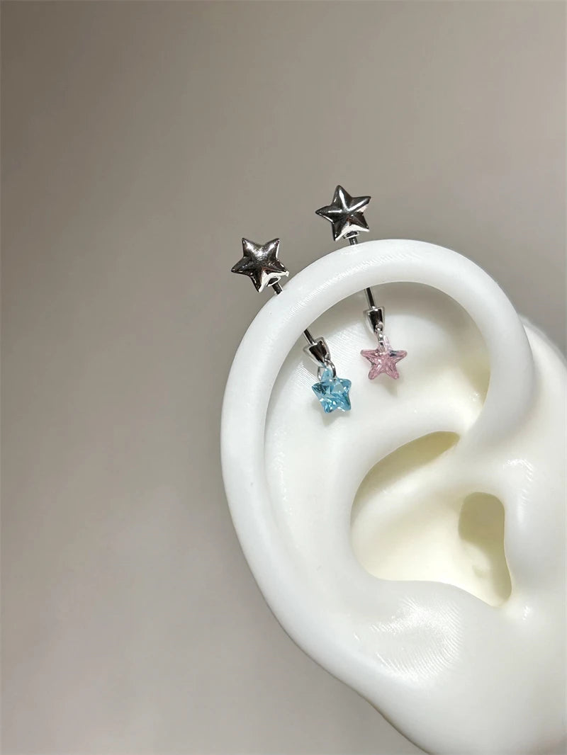 Sweet Angel's Wings Stainless Steel Ear Bone Nail Cute Acrylic Love Heart Cross Earrings for Women Body Puncture Accessories