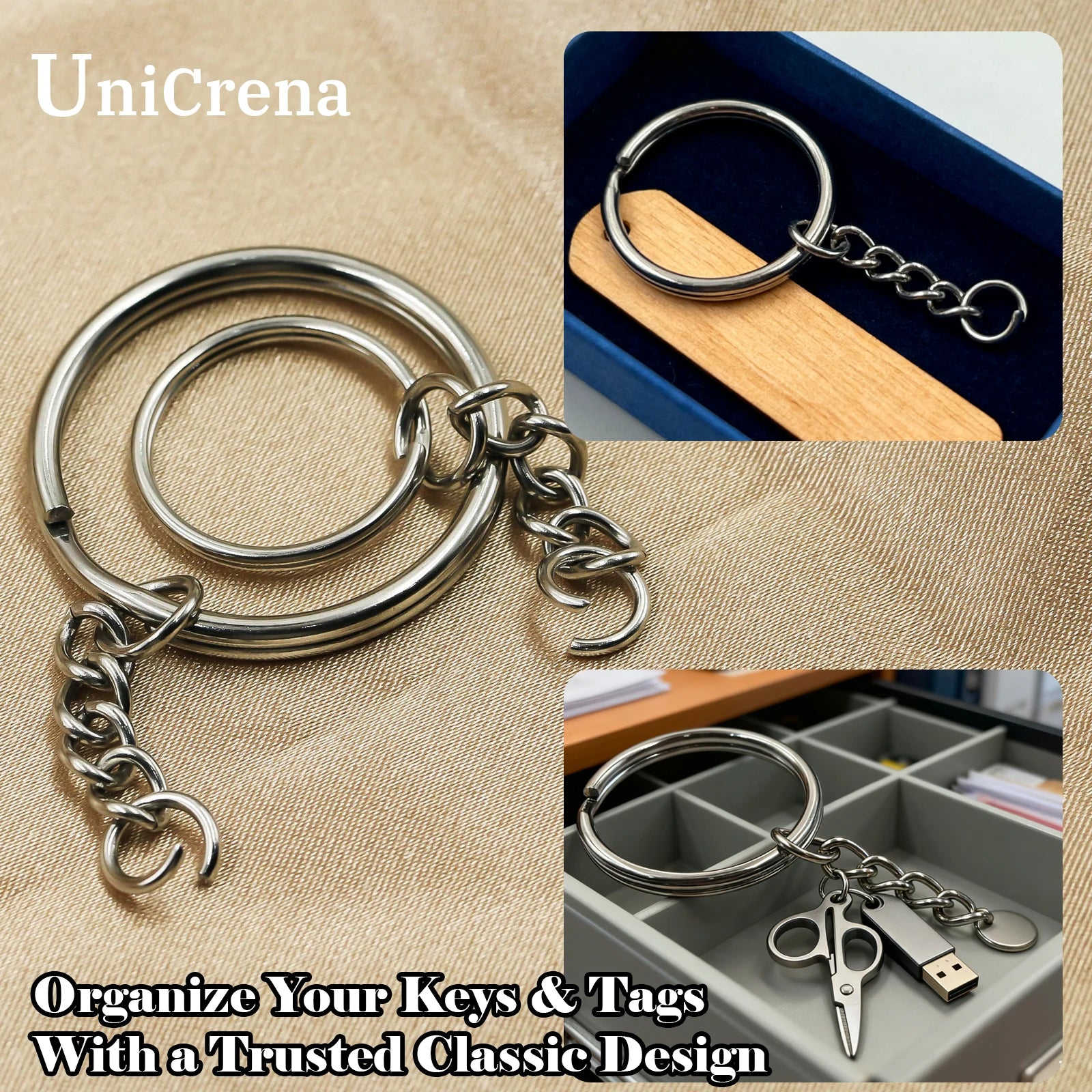 UniCrena Split Ring Stainless Steel Key Ring with Chain and Jump Rings Keychain for DIY Crafts, Jewelry Making, Dog Tags Bulk