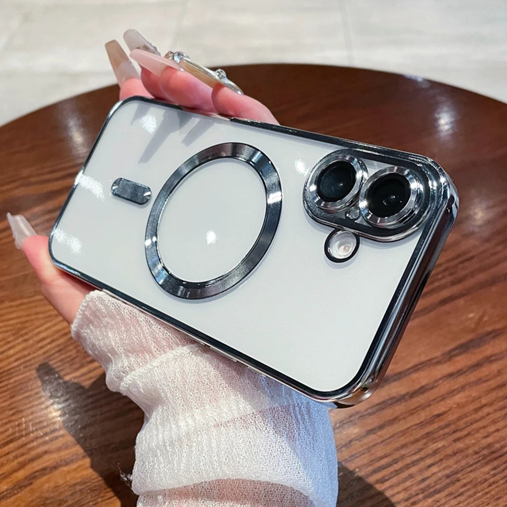 Luxury Clear Plating Magnetic Phone Case for Samsung Galaxy S25 S24 S23 FE S22 S21 S20 Plus Note 20 Ultra A55 A35 A15 A05 Cover