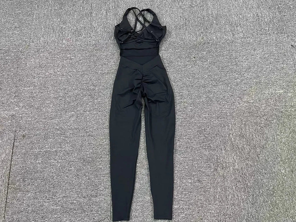 Sporty Jumpsuit Women Sportwear 2025 Workout Yoga Clothes Push Up Gym Set Women Sportswear Sport Outfit Fitness Overalls Black