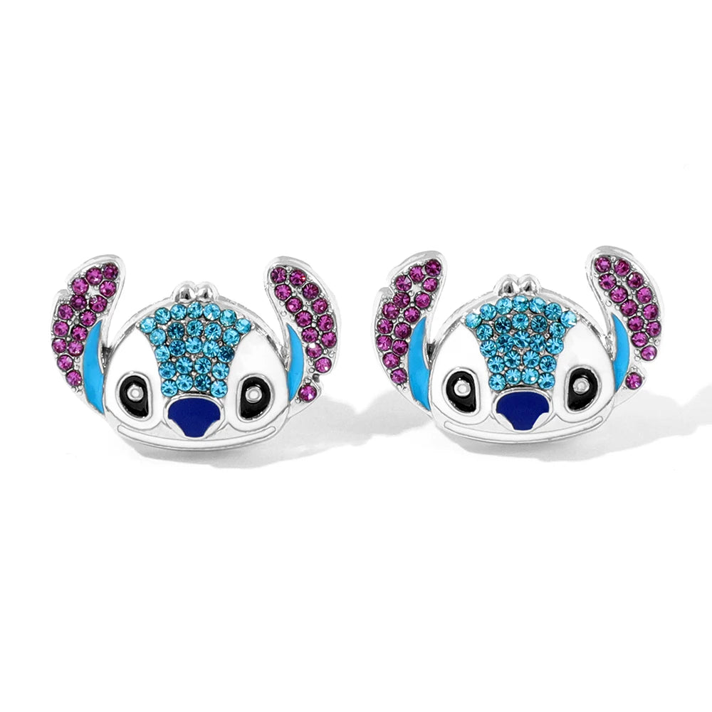 1pair Disney Lilo & Stitch Earrings Rhinestones Stitch Ear Studs for Girl Fashion Ear Accessories Gifts