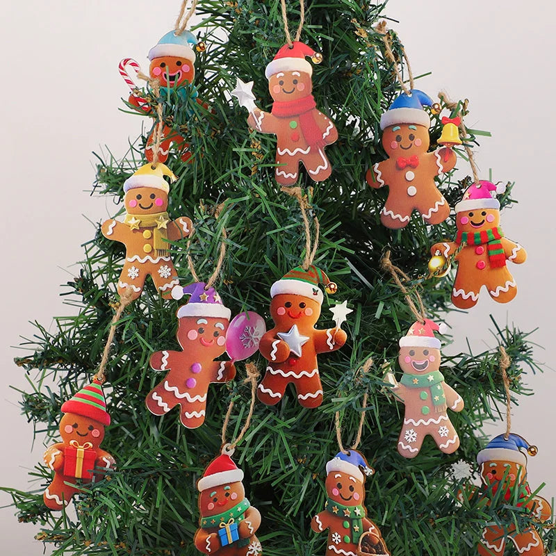 12/24pcs Christmas Gingerbread Man Ornaments Xmas Tree Wooden Hanging Pendants 2026 New Year Party Home Decoration Kids DIY GIft