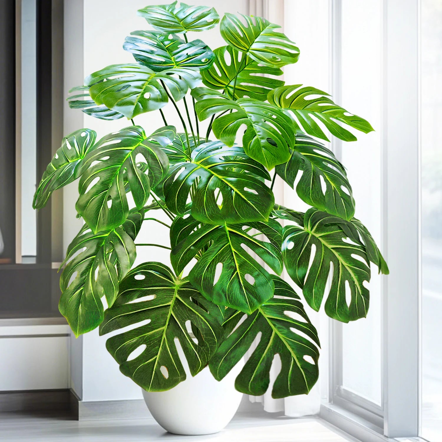 40-130cm（51.18in） Artificial Monstera Plant Fake Palm Tree Plastic Turtle Leaf Green Plant for Home Garden Room Office Decor