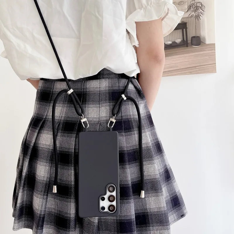 Strap Case For Samsung Galaxy S25 Ultra S21 S22 S23 Plus S24 FE S25FE A17 A56 Crossbody Lanyard Double Buckle Cord Soft Cover