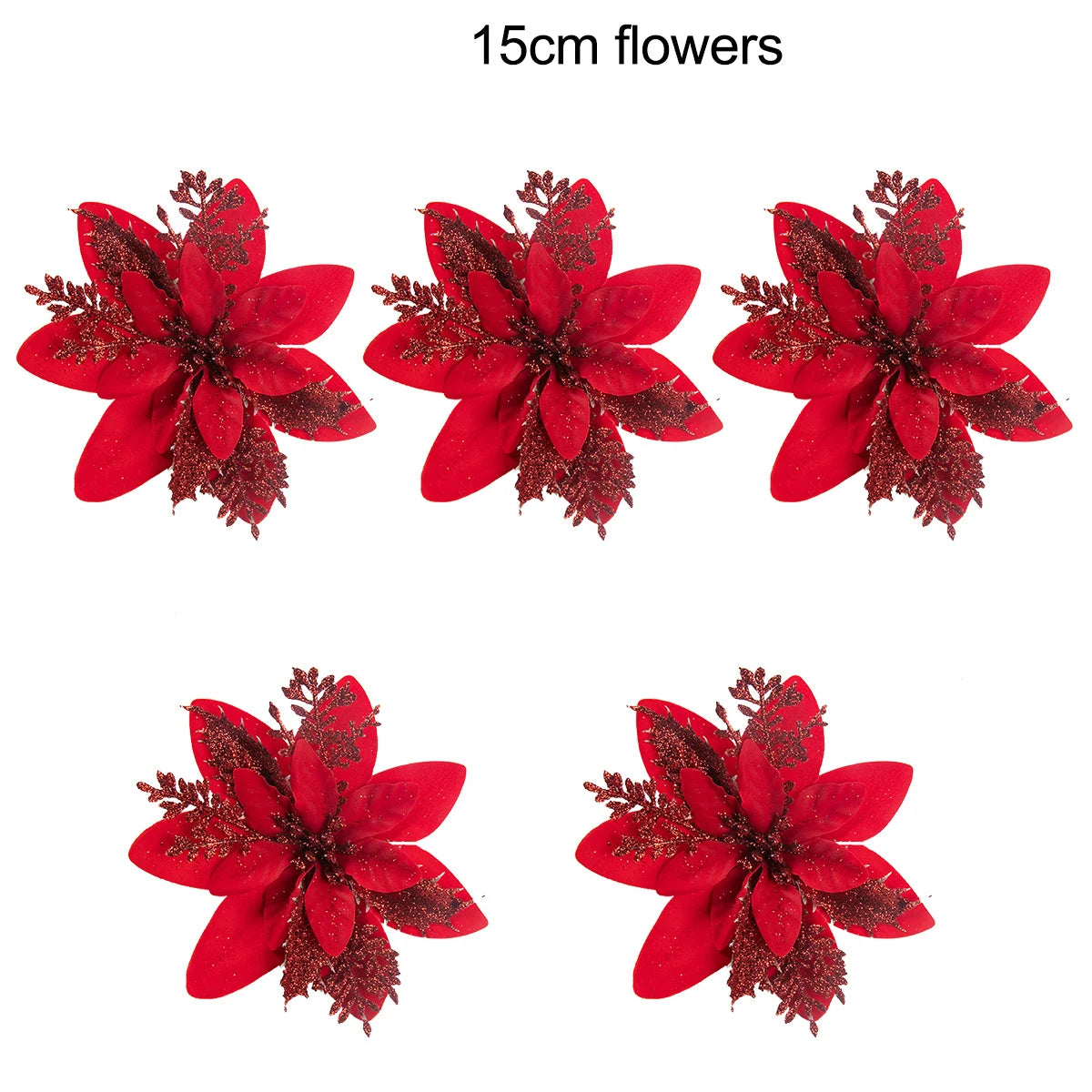 5-20pcs Sparkling Red Golden Silver Poinsettia Artificial Flowers Christmas Tree Ornaments for Xmas New Year party Decoration