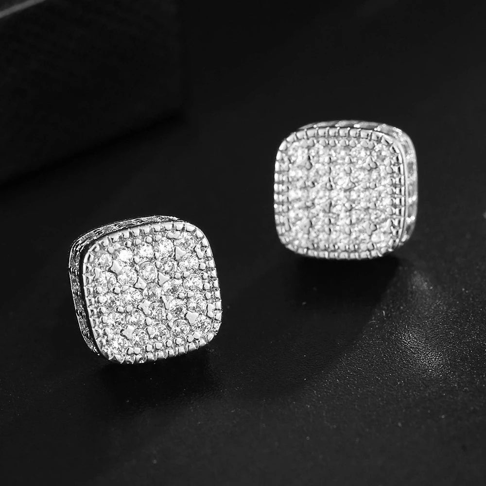 Trendy Square-shaped Men Cool Hip Hop Style Stud Earrings with  Zirconia Perfect Men's and Women's Rock Jewelry Accessories
