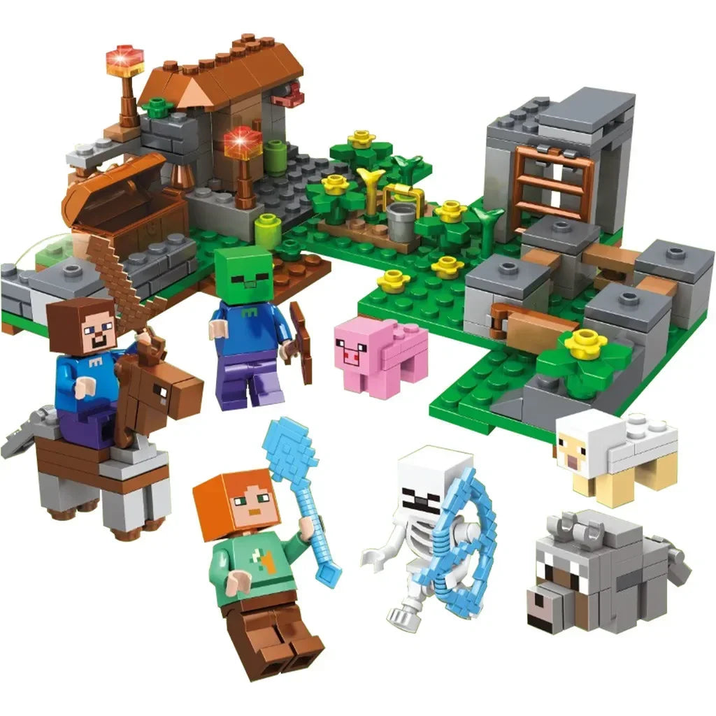 TreeHouse Village Farm Cave Mine Alex Zombie Action Figures Building Blocks Toys Gift for Children