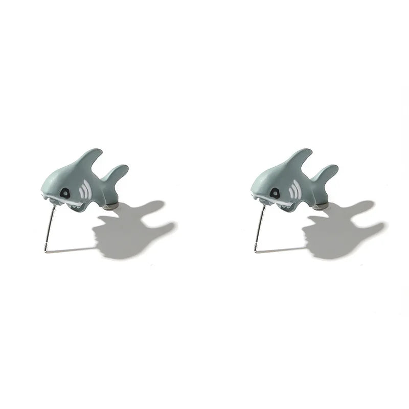 2pcs/1pair Animal Cartoon Stud Earring For Women Cute Dinosaur Little Dog Whale Clay Bite Ear Jewelry Funny Gifts Fashion
