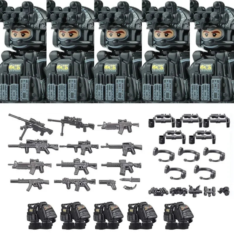 Military Army Figures Building Blocks SWAT Ghost Commando Special Forces Soldier Weapons Gun Hat Shield Belt AK Mini Bricks Toy