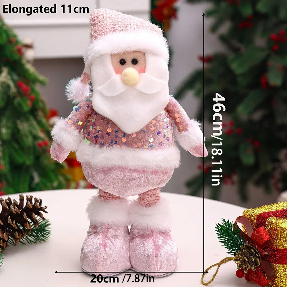 1PC New Santa Claus Snowman Elk Pink Sequin Telescopic Doll Merry Christmas Decorations Window Props Matching Supplies Ornaments