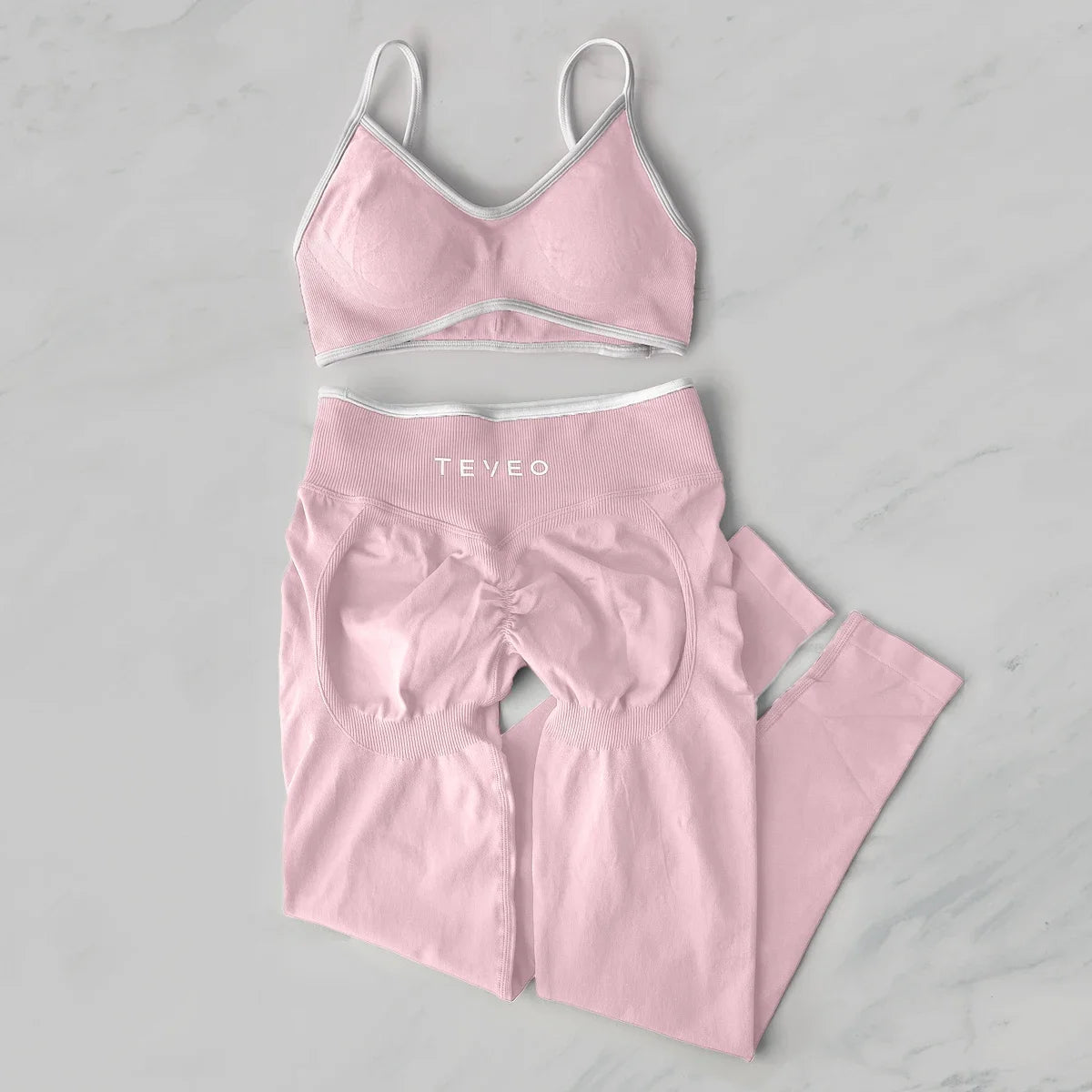 TEVEO 2 Pièces Ensemble De Sport Femme Leggings Vêtements D'Entraînement Ensemble De Soutien-gorge Sans Couture Scrunch Legging