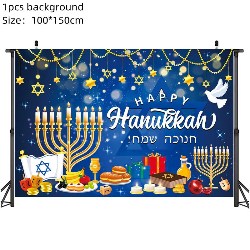 Jewish Hanukkah Balloon Banner Supplies Chanukah Disposable Tableware Cup Plate Napkins Happy Chanukah Festival Party Decoration