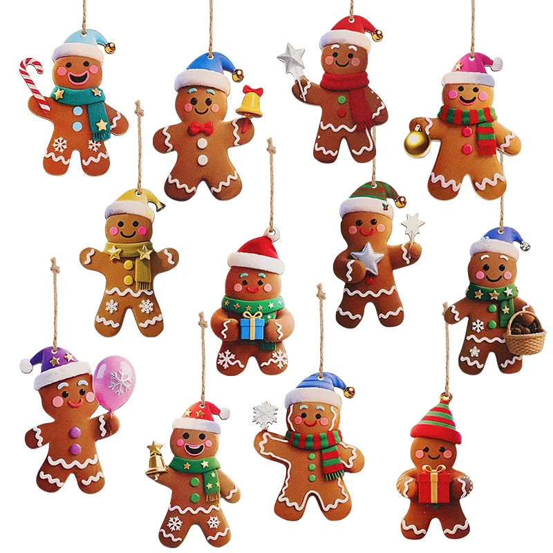 12/24pcs Christmas Gingerbread Man Ornaments Xmas Tree Wooden Hanging Pendants 2026 New Year Party Home Decoration Kids DIY GIft