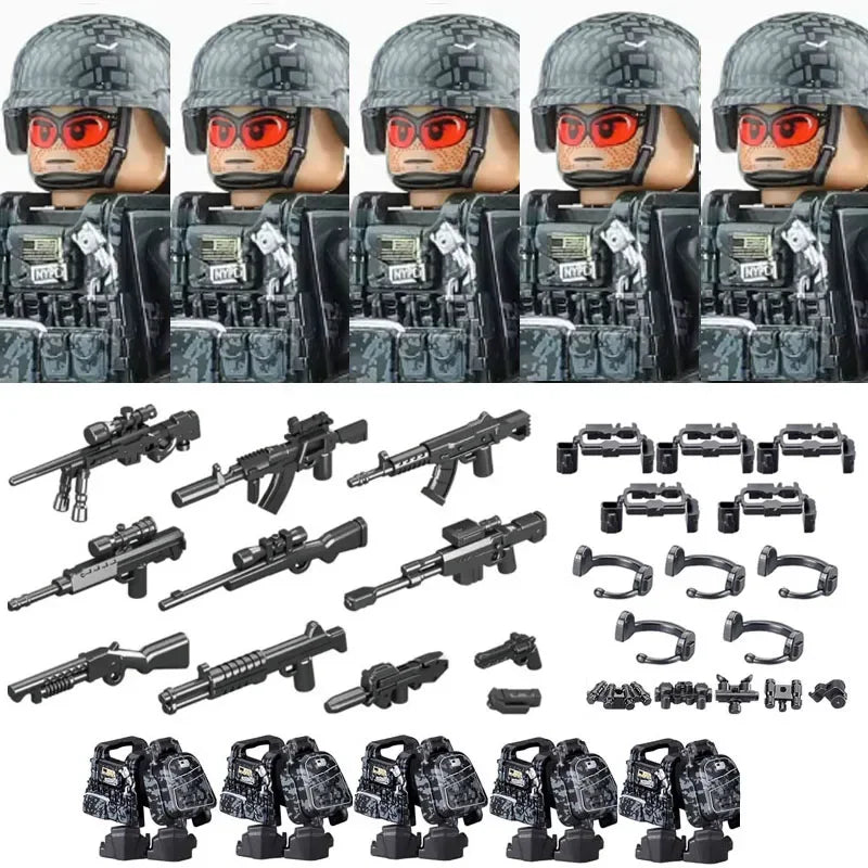 Military Army Figures Building Blocks SWAT Ghost Commando Special Forces Soldier Weapons Gun Hat Shield Belt AK Mini Bricks Toy