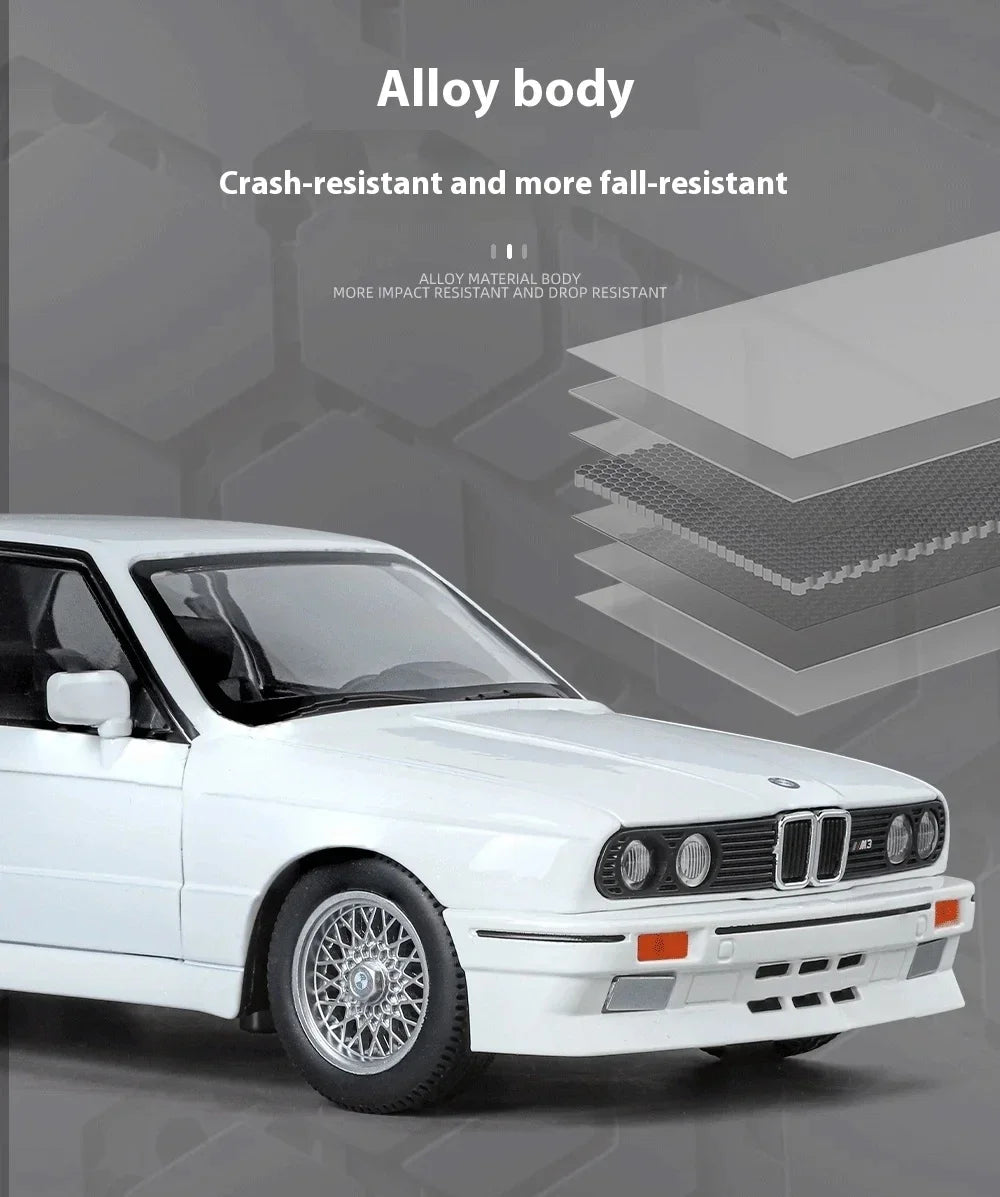 1:24 1988 BMW M3 E30 Alloy Sports Car Model Diecasts Metal Classic Car Vehicles Model Simulation Sound and Light Kids Toys Gifts