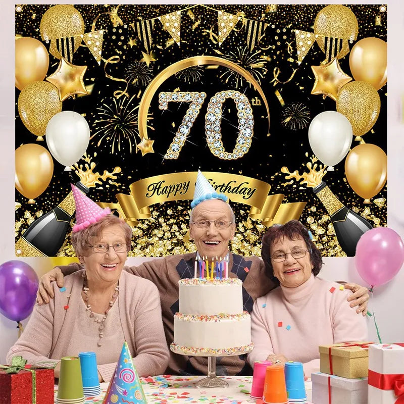 Happy 30th 40th 50th Birthday Banners Black Gold Birthday Party Decorations Adults 30 40 50 Years Old Birthday Party Supplies