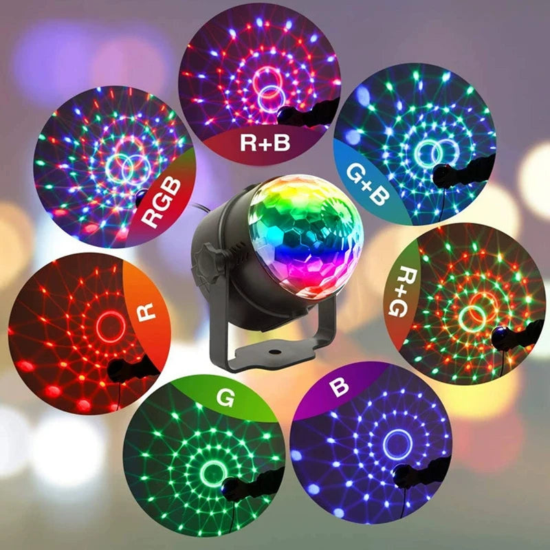 LED Stage Disco Light Rotating DJ Ball Strobe Colorful Magic Dance Car Ambient RGB Christmas Gift Party Club Car Laser Show Lamp