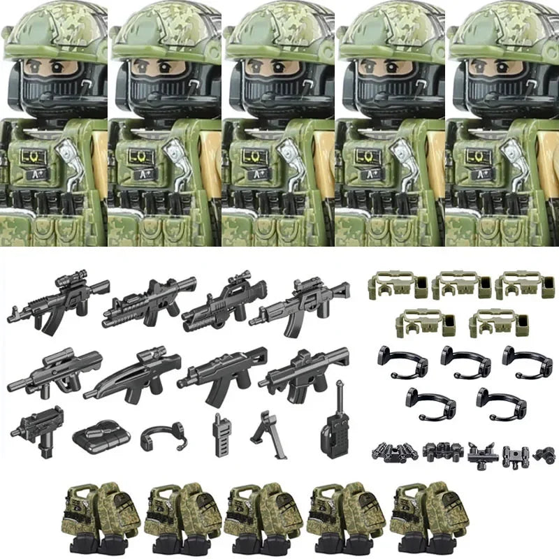 Military Army Figures Building Blocks SWAT Ghost Commando Special Forces Soldier Weapons Gun Hat Shield Belt AK Mini Bricks Toy