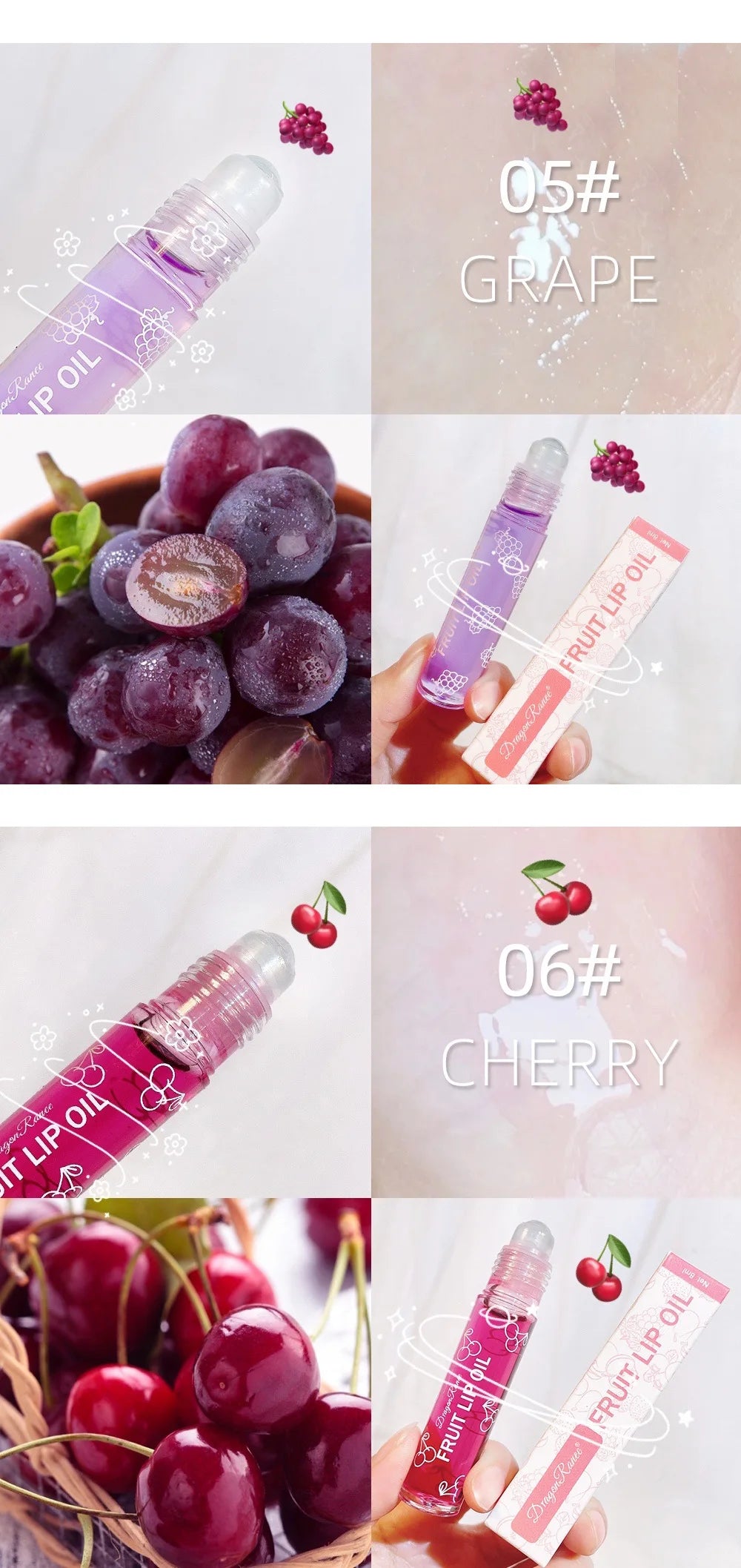Hydrating Lip Oil Roller Gloss Moisturizing Nourishing Lip Balm Transparent Colorless Fruit Avocado Lip Care