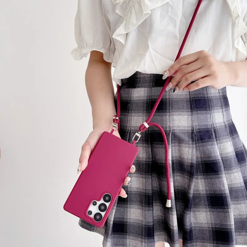 Strap Case For Samsung Galaxy S25 Ultra S21 S22 S23 Plus S24 FE S25FE A17 A56 Crossbody Lanyard Double Buckle Cord Soft Cover