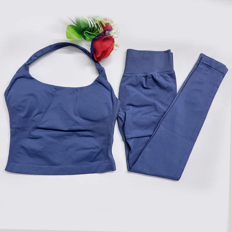 Women's High Stretch Soft Halter Top Sports Tops Legging Set Gym Workout Yoga Fitness Active Wear Impact Outfit Sport Pant
