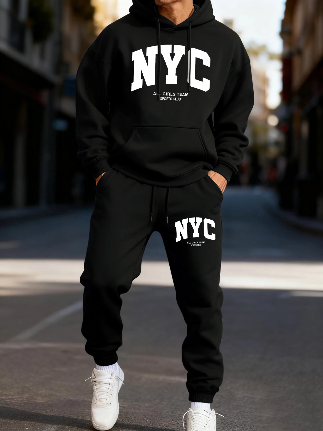 New York City Letter Eye-Catching Print Mans Hoodie Set Casual Winter Two Pices Sets Sporty Jogging Pants Fashion Autumn Hoodies