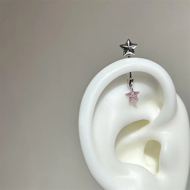 Sweet Angel's Wings Stainless Steel Ear Bone Nail Cute Acrylic Love Heart Cross Earrings for Women Body Puncture Accessories