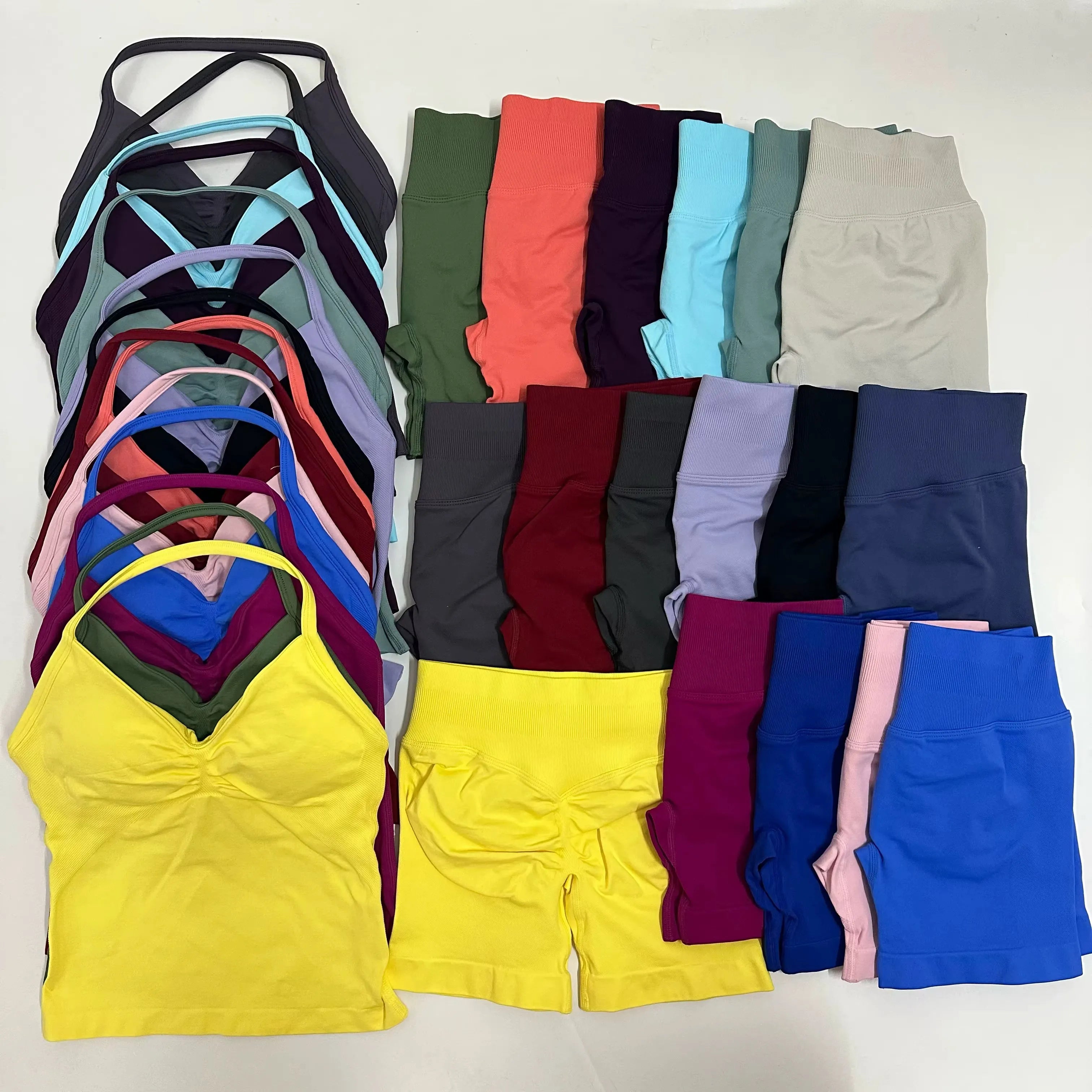 2 Pieces Sports Set Women Backless Tank Tops High Waist Scrunch Seamless Shorts Sport Suit Gym Set Sportswear Workout Set