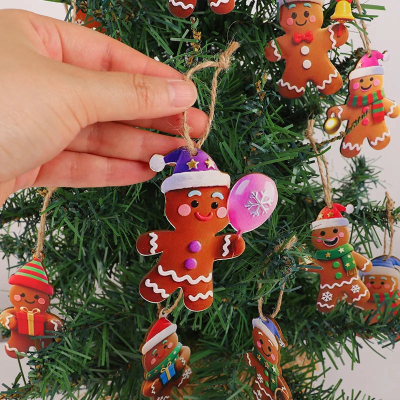 12/24pcs Christmas Gingerbread Man Ornaments Xmas Tree Wooden Hanging Pendants 2026 New Year Party Home Decoration Kids DIY GIft