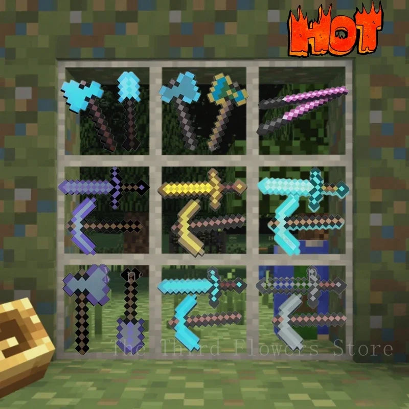 Hot Minecrafte 2pcs/set Design Figure Blue Diamond Sword Soft EVA Foam Action Figure Model Toy Ax Shovel Kits Toy For Fans Gift