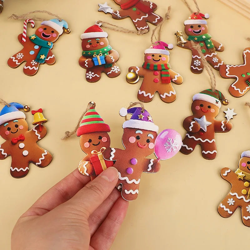 12/24pcs Christmas Gingerbread Man Ornaments Xmas Tree Wooden Hanging Pendants 2026 New Year Party Home Decoration Kids DIY GIft