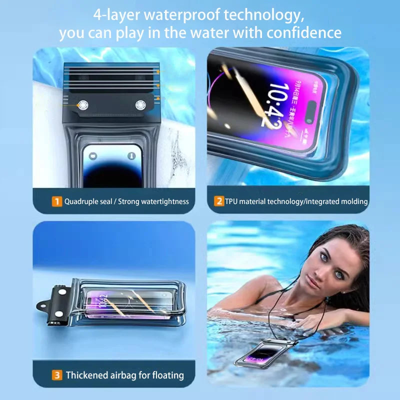 IPX8 Waterproof Floating Airbag Swim Diving Bag Phone Case For iPhone 11 12 13 14 Pro Max Samsung S23 S22 Xiaomi 13 Huawei Cover