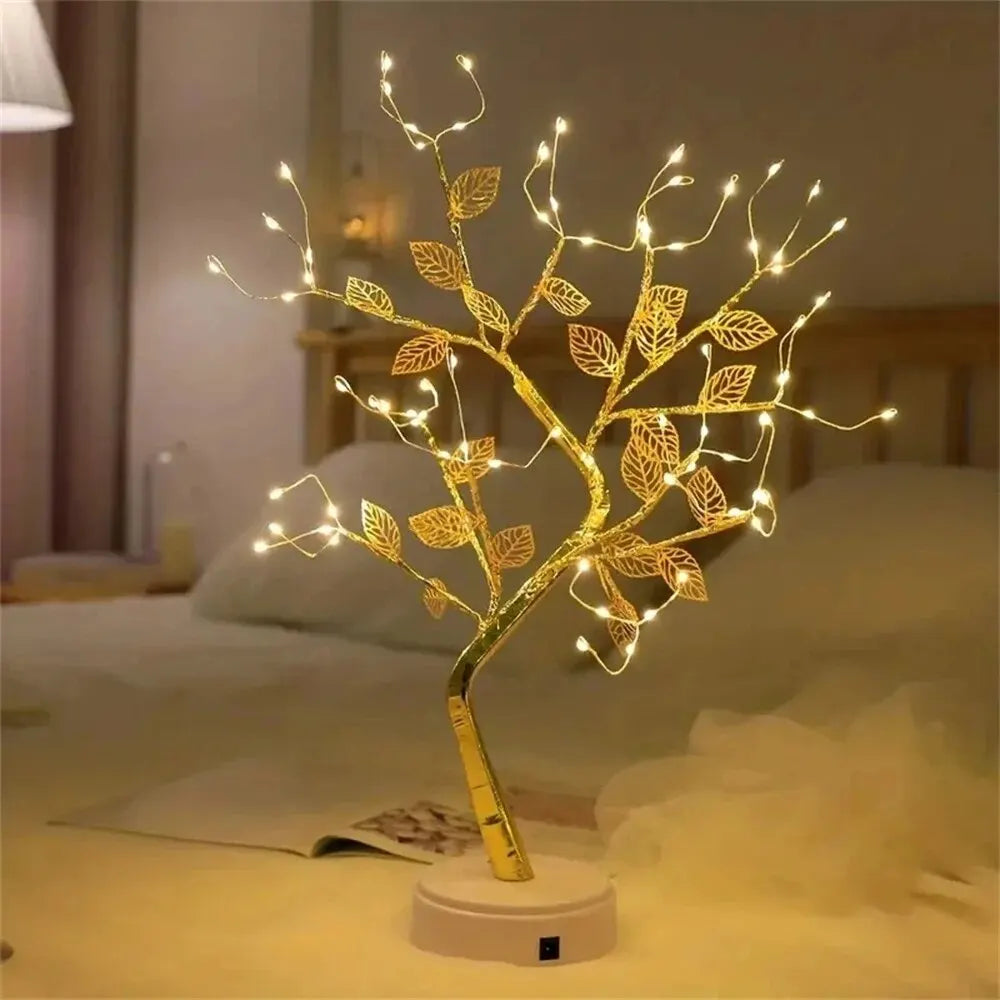 LED Rose Leaf Table Lamp USB Christmas Tree Fairy Light Night Lights Home DIY Party Wedding Bedroom Decoration Mother's Day Gift