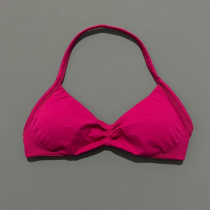 Sports Bra Strappy Backless Yoga Gym Bra Scrunch Push-up Removable Cups Women Workout Clothing Gym Top Halter Sport Bras