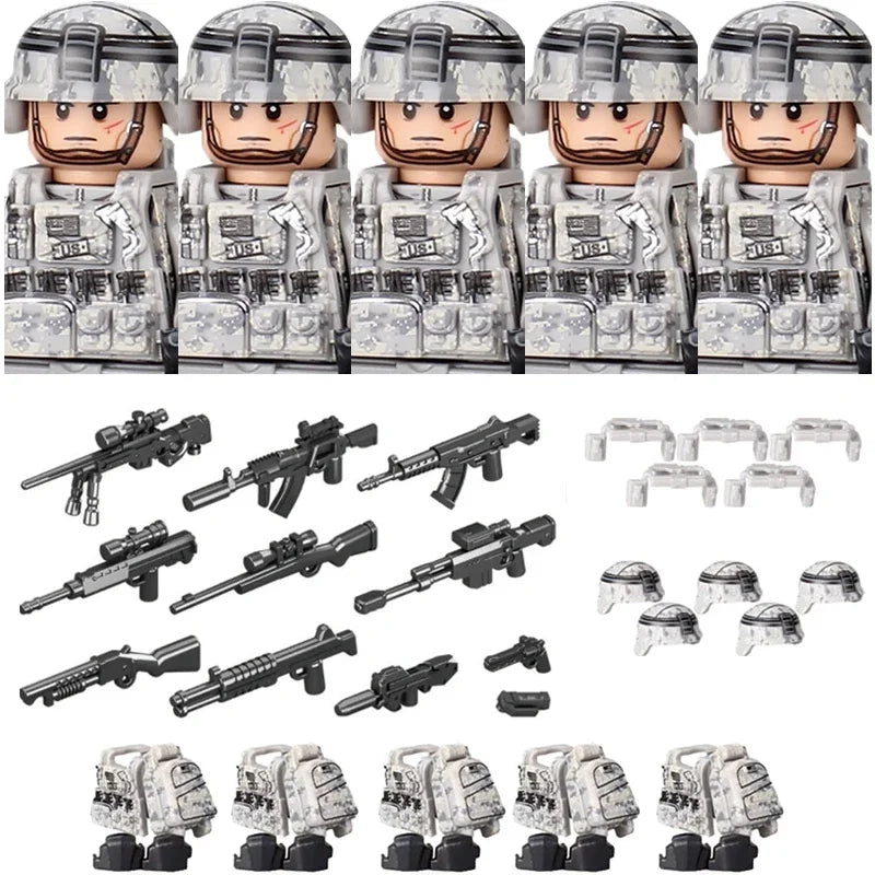 Military Army Figures Building Blocks SWAT Ghost Commando Special Forces Soldier Weapons Gun Hat Shield Belt AK Mini Bricks Toy