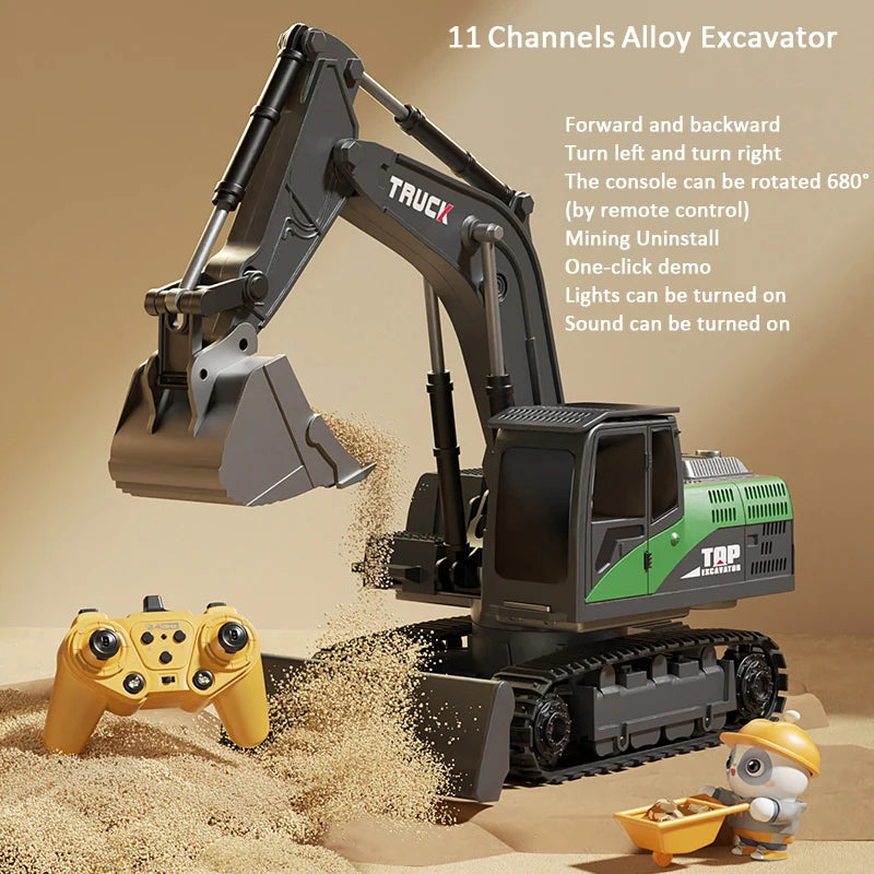 Alloy Remote Control Excavator Toy Car with Lights Sound Effect Electric Excavator Automobile Engineering Vehicle Children Gifts