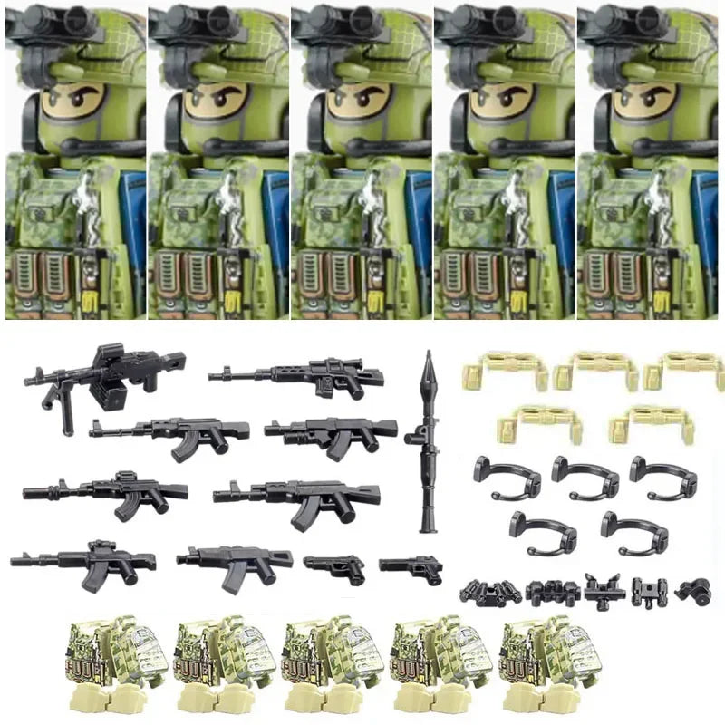 Military Army Figures Building Blocks SWAT Ghost Commando Special Forces Soldier Weapons Gun Hat Shield Belt AK Mini Bricks Toy
